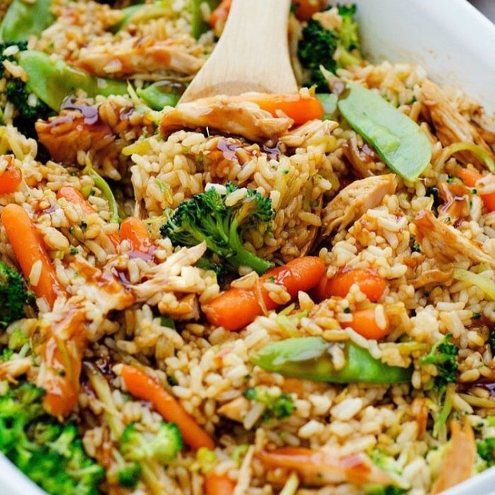Glazed chicken teriyaki over rice