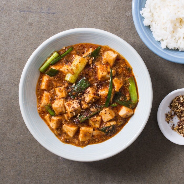 Mapo tofu in a clay pot with chili oil